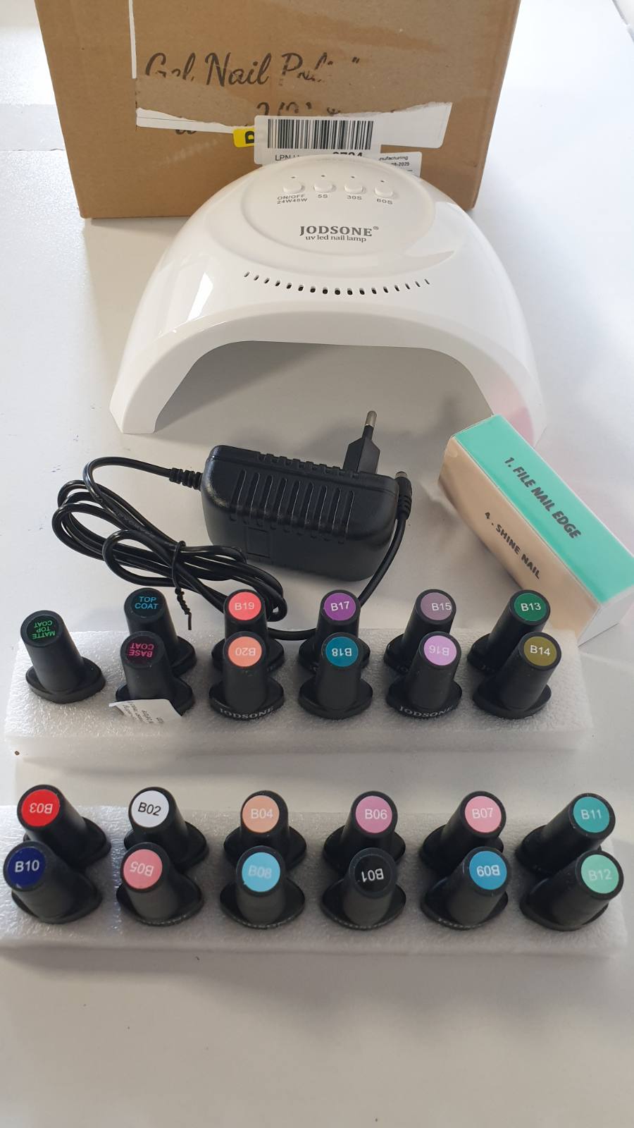 298310 - JODSONE Set llak thonjsh UV, 20 ngjyra, xhel thonjsh mat, me mjete manikyr