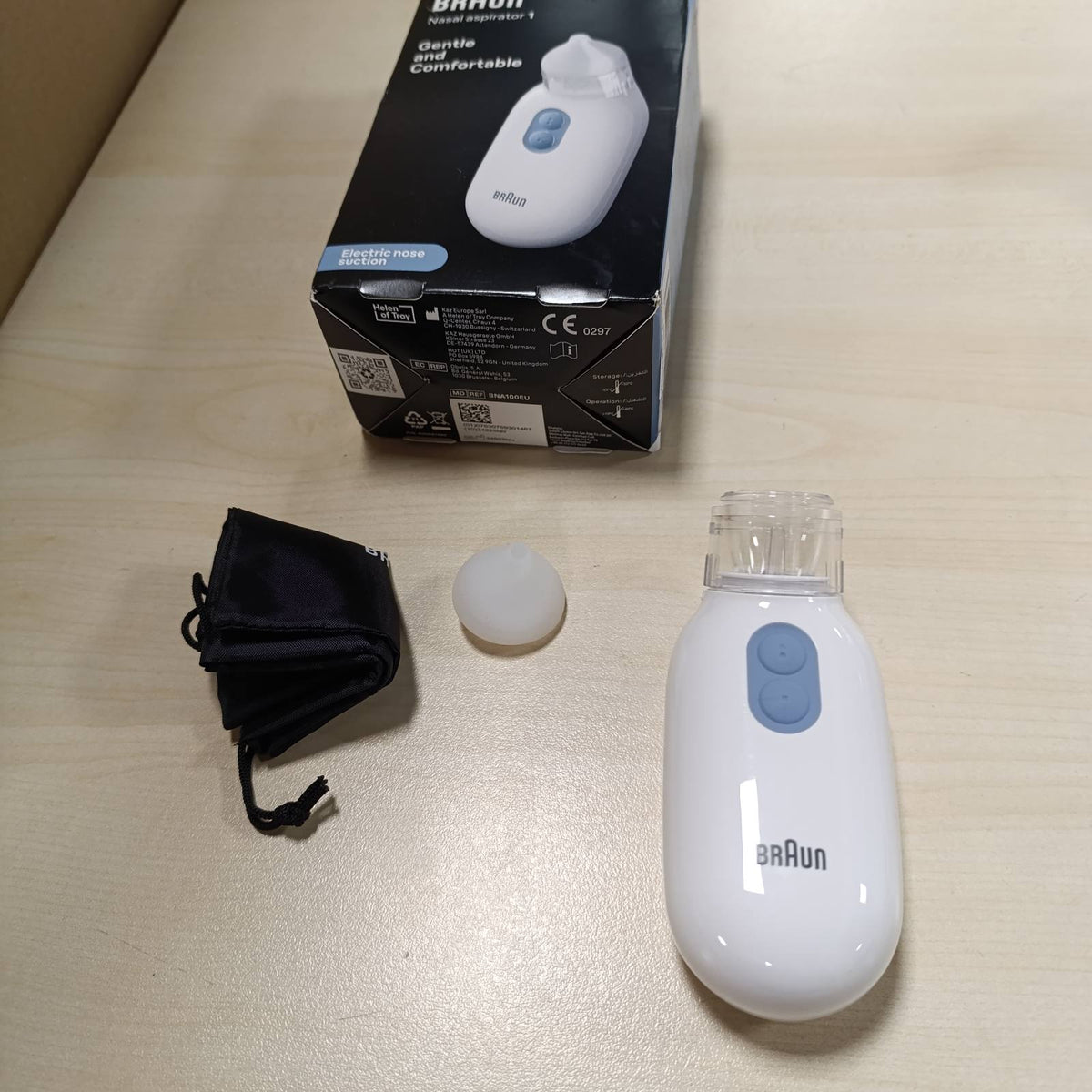 316598 - BRAUN Aspirator Nazal BNA100 | Dekongjestant për Mukusin | Thithje Elektrike | 2 Nivele Thithjeje | 2 Madhësi Maje | I përshtatshëm për të Porsalindur, Foshnje dhe Fëmijë | I sigurt për lavastovilje