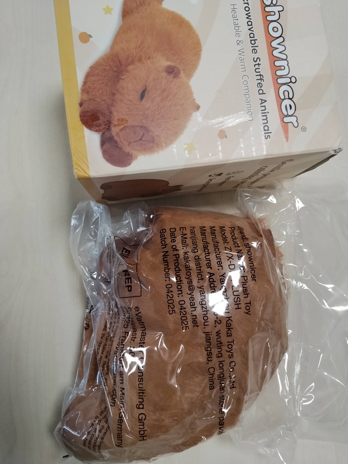 316833 - Lodër pelushi CAPYBARA e ngrohshme, 35 cm, 580 g, mbushje liri dhe livandoje, ngrohëse në mikrovalë, paketim në kuti dhuratash