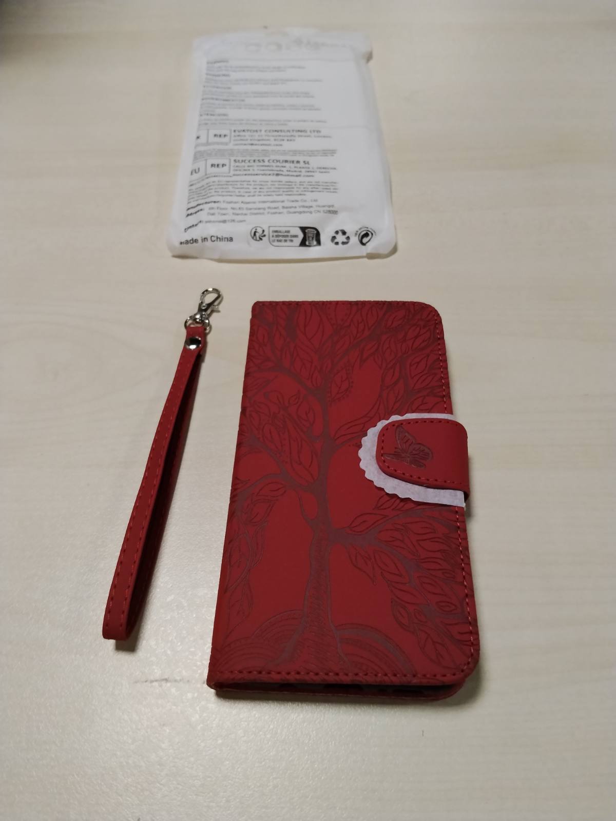 320589 - AISENTH Mbrojtëse për Samsung Galaxy A51 SM-A515F, Mbulesë e Rrotullueshme me Model Fluturash në Stilin e Pemës së Jetës, prej Lëkure Sintetike, Mbrojtëse për Portofolin me Vende për Karta, e Kuqe