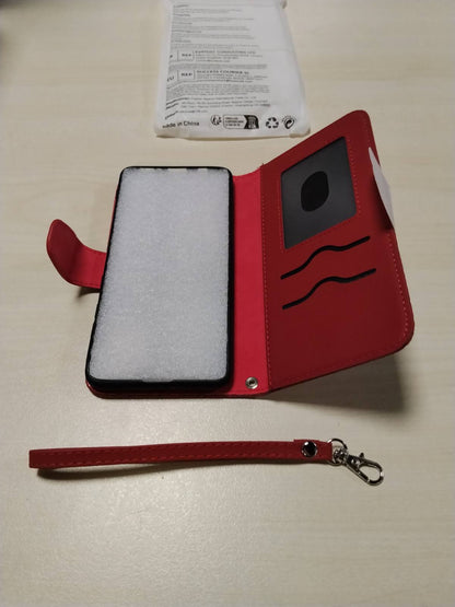 320589 - AISENTH Mbrojtëse për Samsung Galaxy A51 SM-A515F, Mbulesë e Rrotullueshme me Model Fluturash në Stilin e Pemës së Jetës, prej Lëkure Sintetike, Mbrojtëse për Portofolin me Vende për Karta, e Kuqe