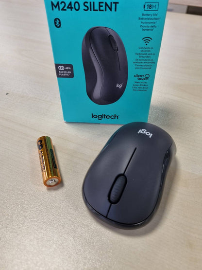 320044 - LOGITECH Maus Bluetooth i heshtur M240, pa tel, kompakt, portativ, gjurmim i qetë, jetëgjatësi baterie 18-mujore, i pajtueshëm me Windows, macOS, ChromeOS, PC, Mac, laptopë, tableta - grafit