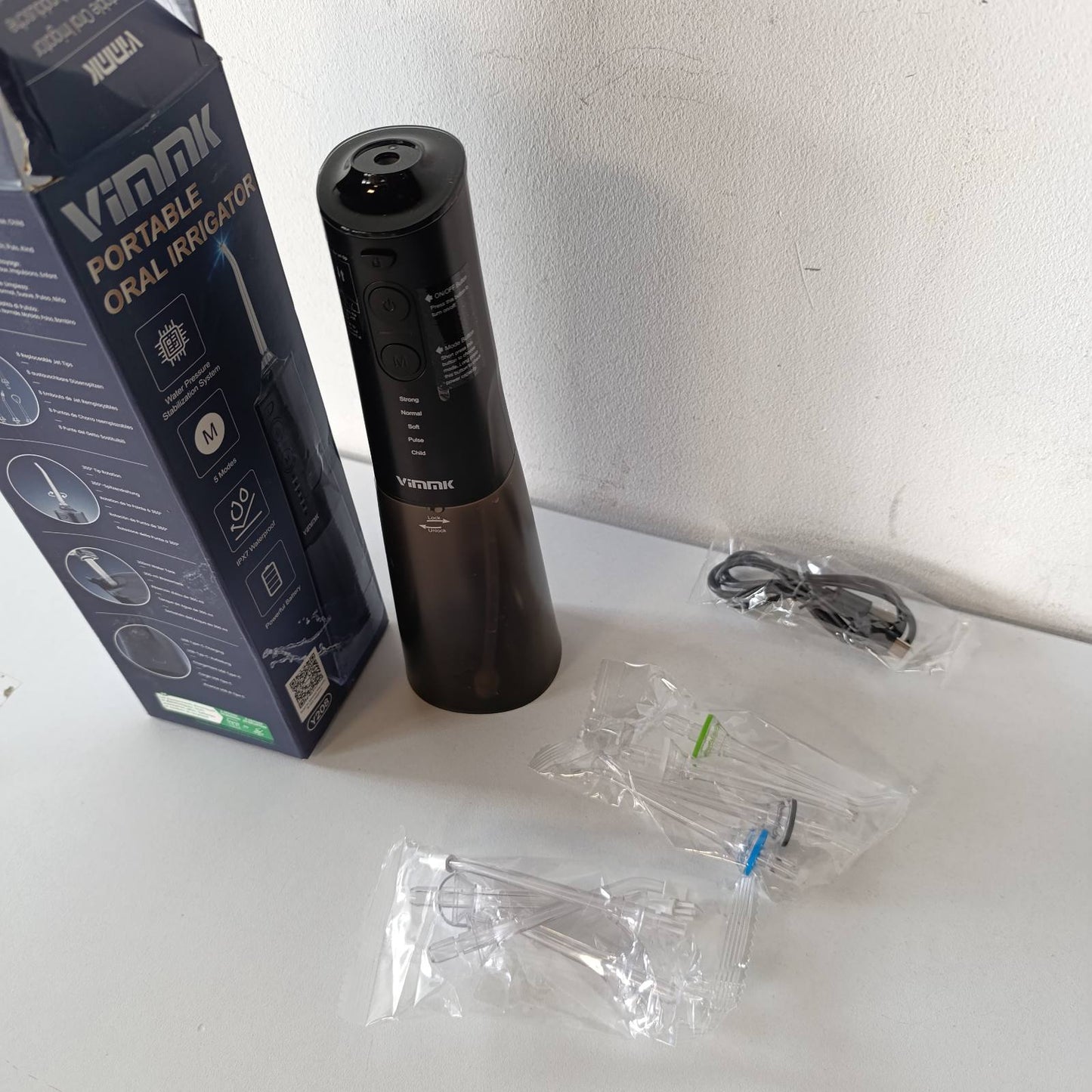 316426 - VIMMK Pastrues dhëmbësh me ujë, 5 mënyra presioni, 8 maja të zëvendësueshme, rikarikueshëm, rezervuar 300ML, IPX7