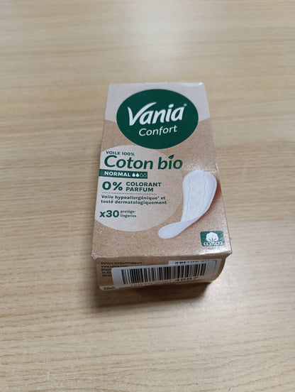 319030 - VANIA Mbështjellëse të brendshme Comfort, 100% Pambuk Organik, të rregullta (kuti me 30 copë), pa aromë dhe pa ngjyrues, mbrojtje higjienike