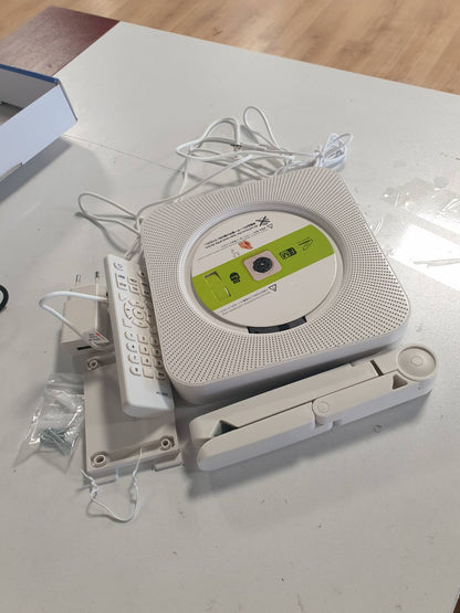 273186 - Adirigo CD player portativ për tavolinë me Bluetooth - CD player muzikor shumëfunksional i montuar në mur me altoparlantë HiFi të integruar, mini boombox me CD audio me telekomandë (i bardhë)
