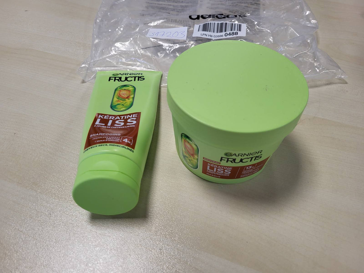 317203 - GARNIER FRUCTIS - Rutinë me 3 Produkte: Shampo, Mask dhe Sprej Zbutës për Flokë Diamond Liss, Keratinë Bimore dhe Vaj Argani