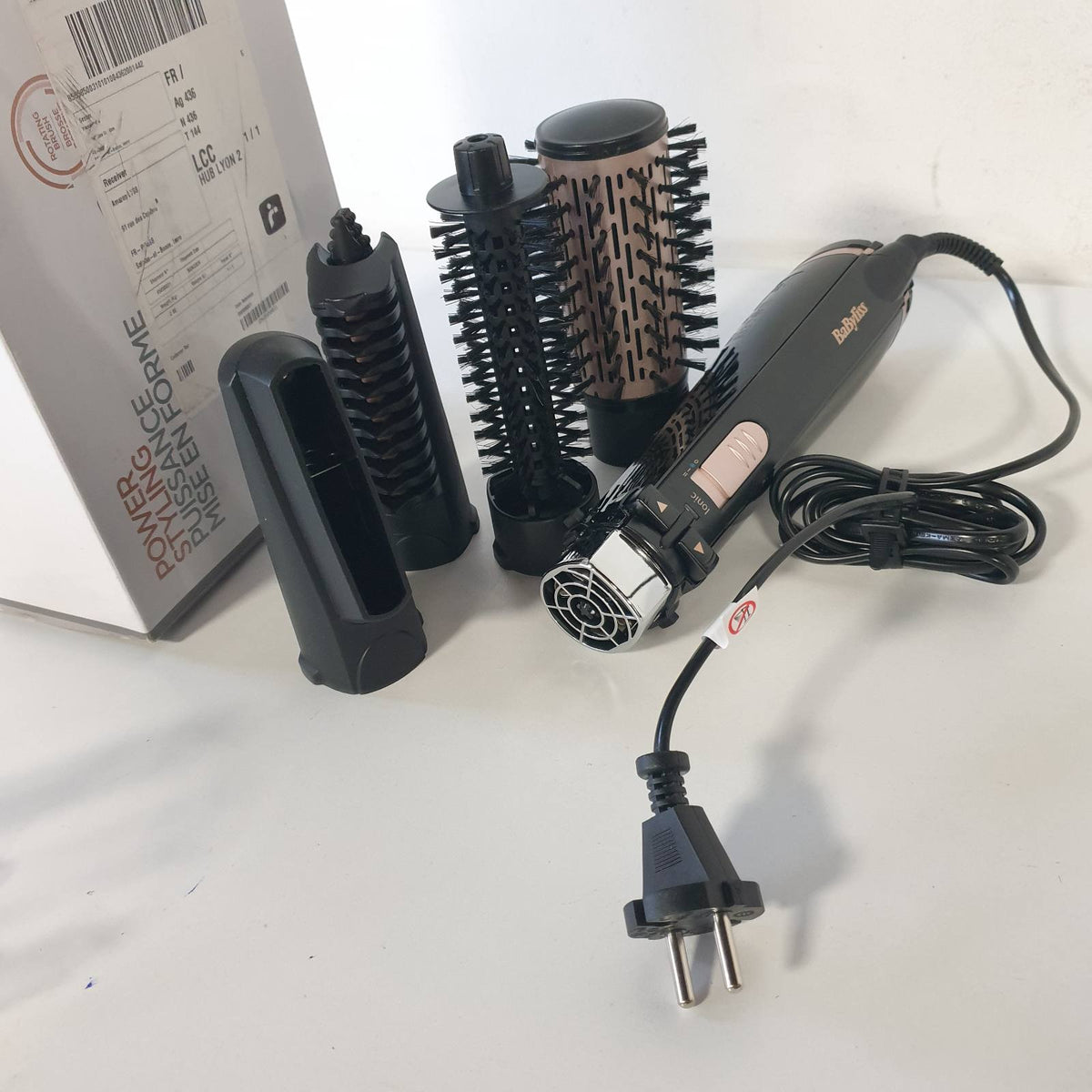 301688 - BABYLISS Furçë rrotulluese për tharëse flokësh për tharje, drejtim dhe stilim, Funksion jonik, me 4 aksesorë të ndërrueshëm, e zezë, AS200E