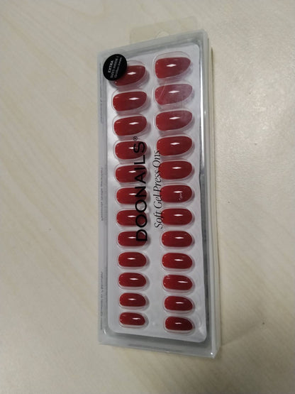 317416 - DOONAILS® - Thonjtë me xhel të butë, set me 30 pjesë, formë e rrumbullakët Mon Cheri, thonj me shtypje të kuqe, mbulim i plotë me cilësi salloni
