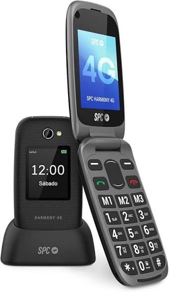 266188 - SPC Harmony 4G - Telefon celular me palosje për të moshuarit, Butona të mëdhenj, Pajtueshëm me aparat dëgjimi, Konfigurim në distancë, Buton SOS, Zile e fortë, Stacion karikimi, i zi