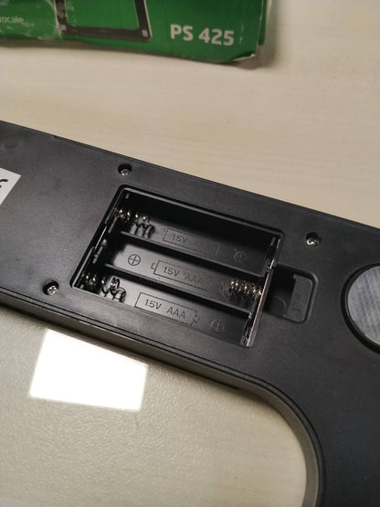 297009 - MEDISANA Peshore banjoje PS 425 me zë, peshore dixhitale prej qelqi, 4 gjuhë, fikje automatike, e zezë/gri, deri në 180 kg