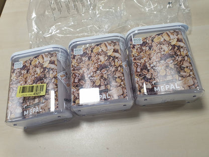 183650 - MEPAL - Seti prej 3 Enësh Ruajtëse Drejtkëndëshe me Kapakë, Kapacitet 1500 ml, Materiali Plastik, E Bardhë