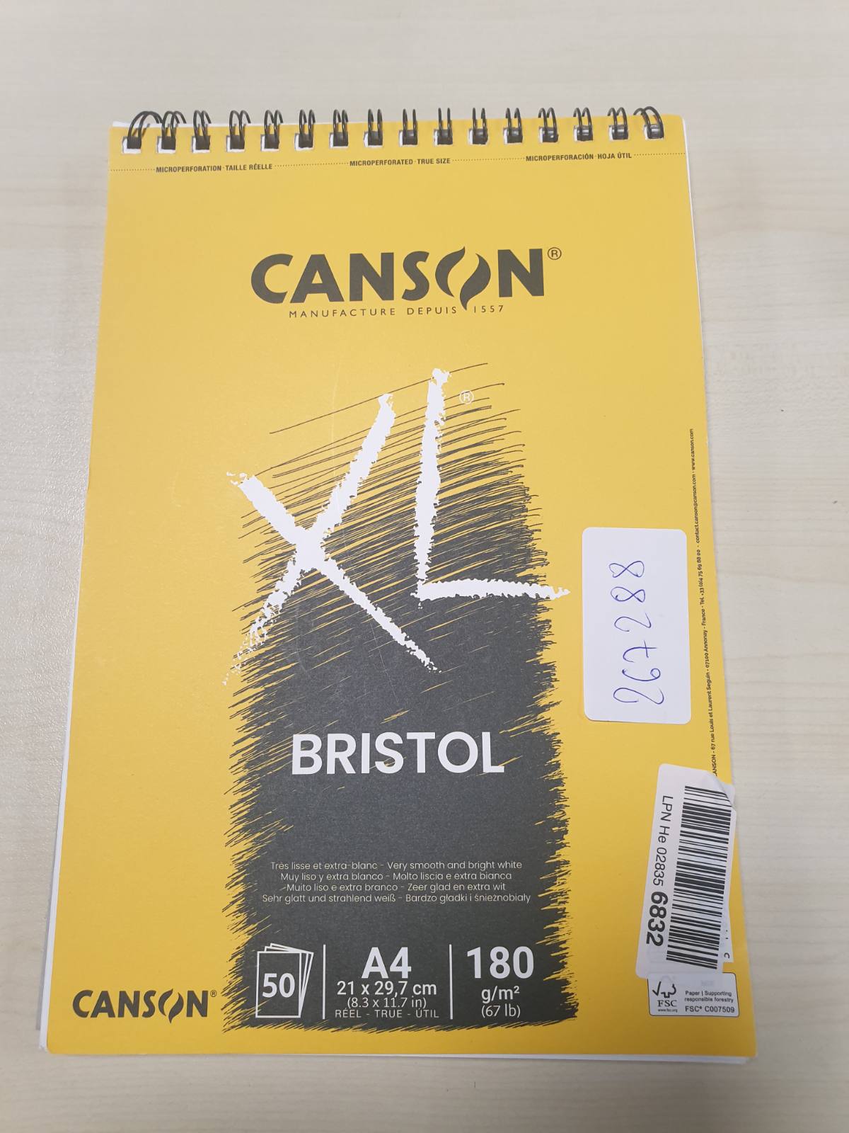 267288 - CANSON XL Letër Bristol, 180 g/m², bllok spiral DIN A4 21 x 29.7 cm, ekstra e bardhë, 50 fletë