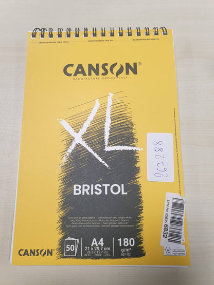 267288 - CANSON XL Letër Bristol, 180 g/m², bllok spiral DIN A4 21 x 29.7 cm, ekstra e bardhë, 50 fletë