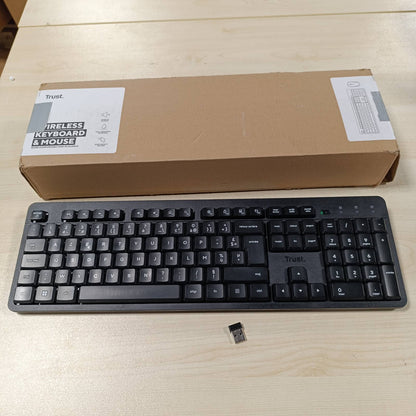 266743 - TRUST Pako tastiere dhe mausi pa tel Ymo II, francez AZERTY, rezistent ndaj derdhjeve, marrës USB, set për PC, laptop, Windows, Mac - i zi