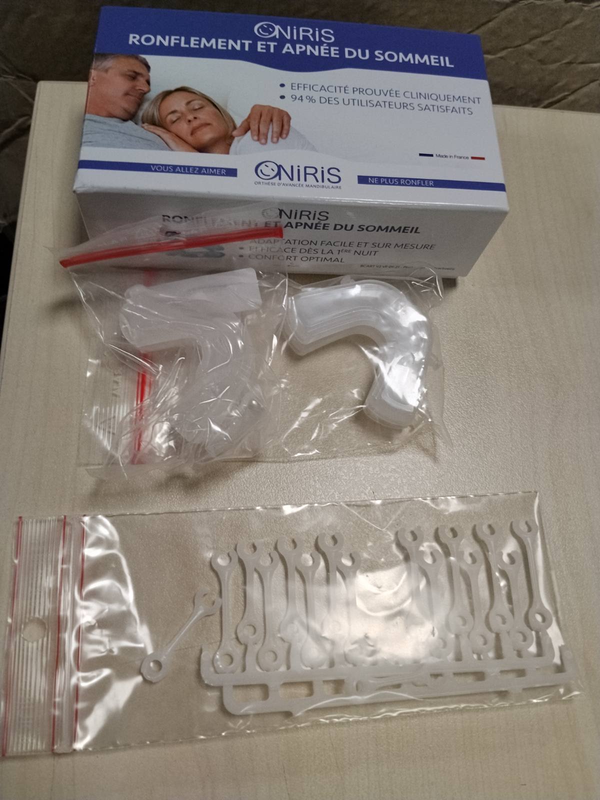 315579 - ONIRIS Ortozë kundër gërhitjes, e validuar klinikisht për apnenë e gjumit, prodhuar në Francë, shine dentare, avancim mandibulës