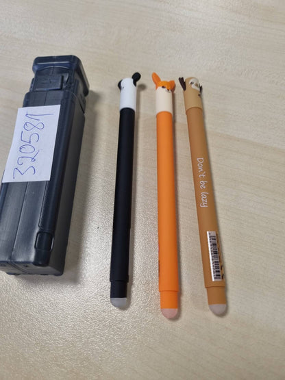 320581 - EBERHARD FABER 599019 Stilolapsa me rul që fshihen, 3 stilolapsa me figura kafshësh, Panda, Dhelpra, Përtaci, stilolaps xheli blu 0.7 mm