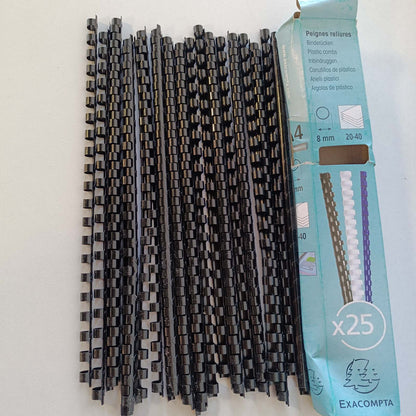320704 - EXACOMPTA Kuti me 25 dosje spirale PVC të zeza, 8 mm - lidh 20 deri në 40 fletë letre 80 gsm në formatin A4 ose A3 horizontal