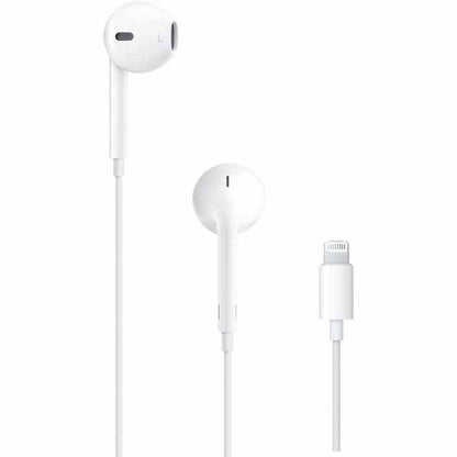 158611 - Kufje Apple EarPods me lidhës Lightning për iPhone, me kabllo, mikrofon dhe kontroll të integruar për muzikë, video, thirrje telefonike dhe rregullim të volumit.