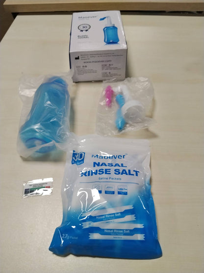 297250 - SET UJITËS NAZAL, ENË UJITËSE NAZALE PËR PASTRIM DHE UJITJE TË HUNDËS, PA BPA, 300 ML, ME 30 PAKO KRIPE PËR LARJEN E HUNDËS DHE TERMOMETËR NGJITËS