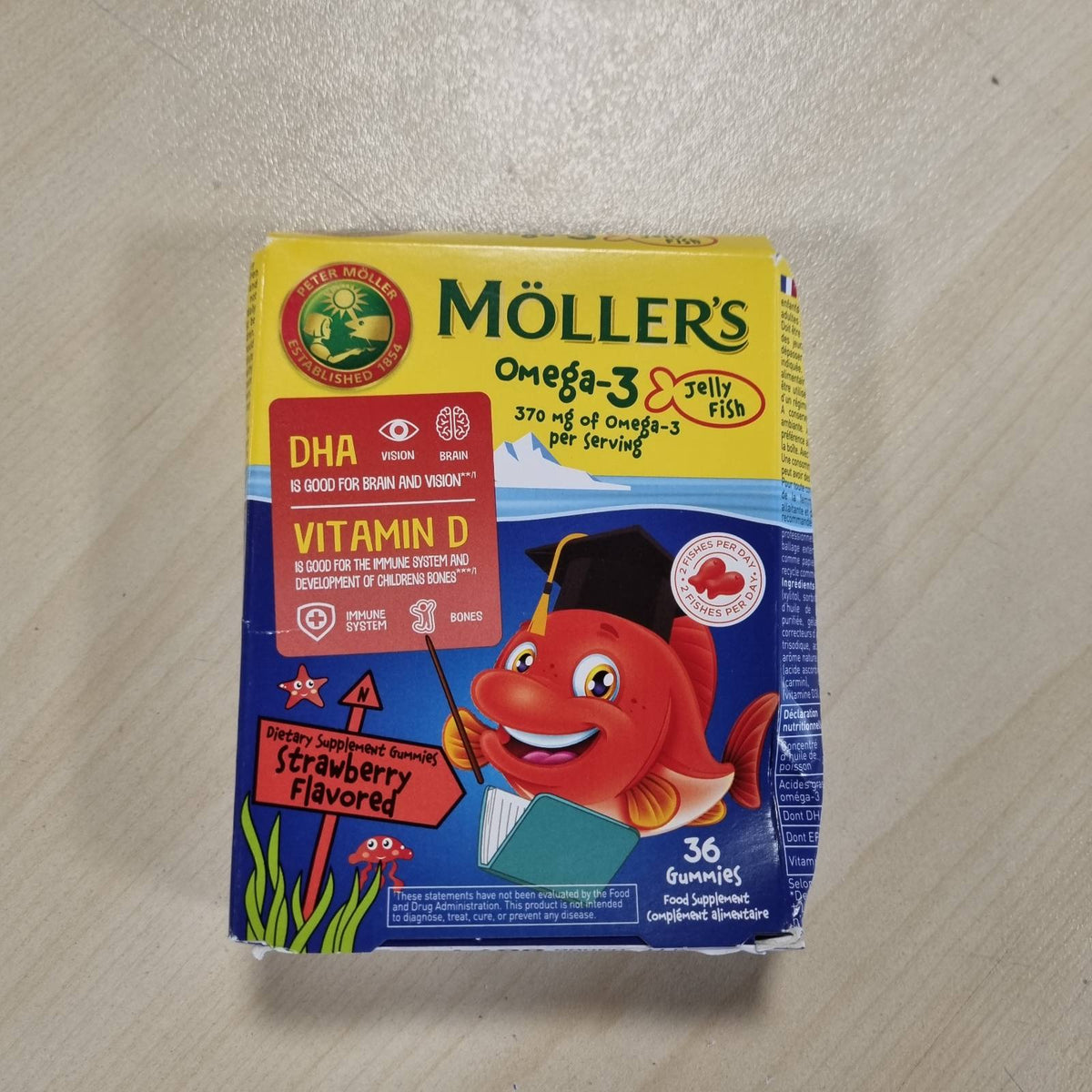 301148 - MOLLER'S Omega 3 për Fëmijë, Vaj Peshku Omega 3 me DHA dhe EPA, 36 copë, Pa Gluten, Pa Laktozë, Pa Sheqer të Shtuar, Me Shije Luleshtrydhe