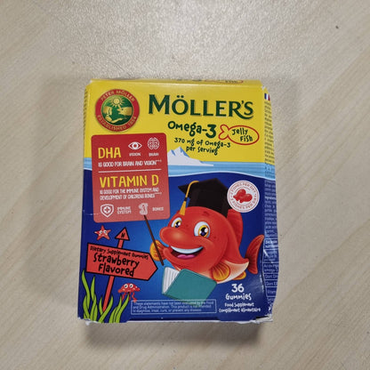 301148 - MOLLER'S Omega 3 për Fëmijë, Vaj Peshku Omega 3 me DHA dhe EPA, 36 copë, Pa Gluten, Pa Laktozë, Pa Sheqer të Shtuar, Me Shije Luleshtrydhe