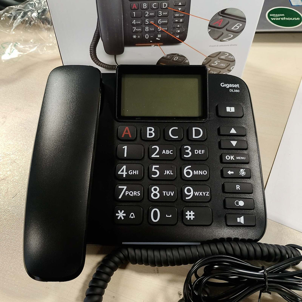 299349 - GIGASET DL380, TELEFON I LEHTË ME TASTE TË MËDHA, 4 TASTE TË PROGRAMUESHME, LIBËR TELEFONI, I ZI [VERSIONI ITALIAN]
