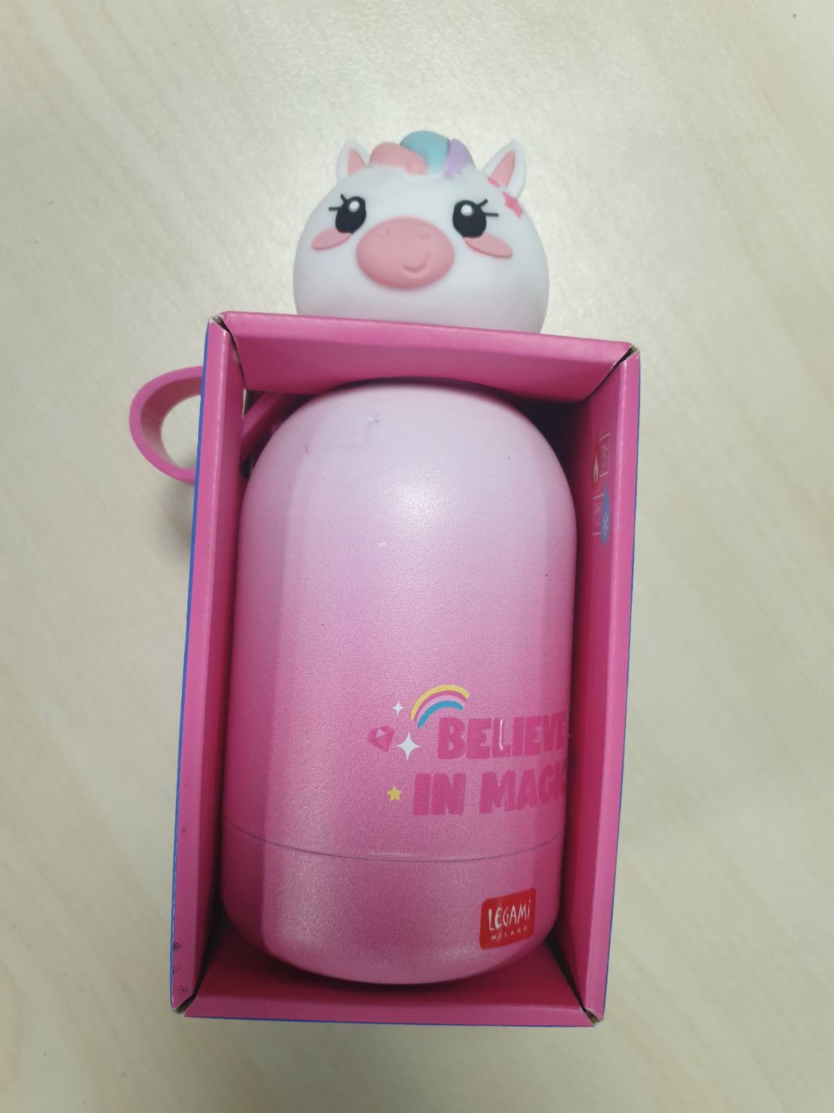 223276 - LEGAMI Shishe Uji për Fëmijë Hot&Cold BFF, Njëbrirësh, çelik inox 18/8 me dy shtresa, mbyllje hermetike, kapacitet 310ml, mban pijet të ngrohta për 12 orë dhe të ftohta për 24 orë