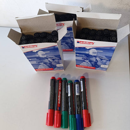 299502 - SHËNUES I PËRHERSHËM EDDING 300 (30x I ZI) + 6x (I KUQ/JESHIL/BLU)