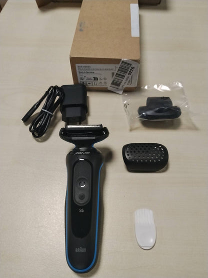 296552 - BRAUN Series 5 - Makinë rroje elektrike për tharje dhe lagësht, prerëse mjekre për meshkuj, brisk për mjekër, 50 minuta përdorim, aksesor prerës preciz, pa tel, 100% rezistente ndaj ujit, 52-B1200SI, blu