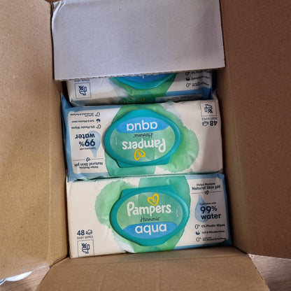 301898 - PAMPERS Peceta Harmony Aqua, 24 pako me nga 48 peceta, gjithsej 1152 peceta, 99% ujë