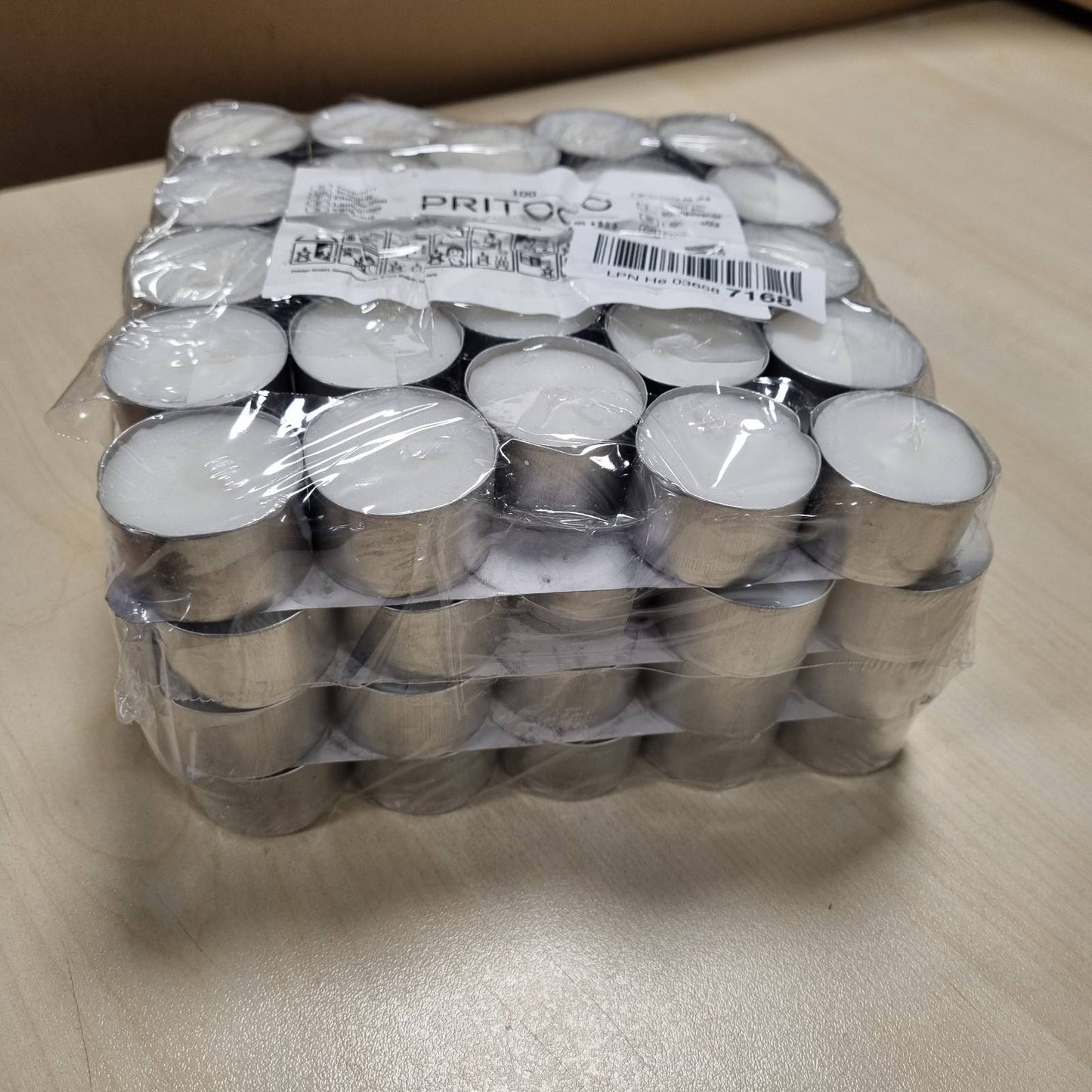 185680 - ÇAJNA PRITOGO Dylli i Bardhë për Catering dhe Dekorime, 8 Orë Kohë Djegie, Pesha e Dyllit 20g (100 Copë), Madhësia 25x38mm, Mbështjellës Alumini, Pa Blozë, Përshtatshmëri për Dasma, Festime dhe Relaksim