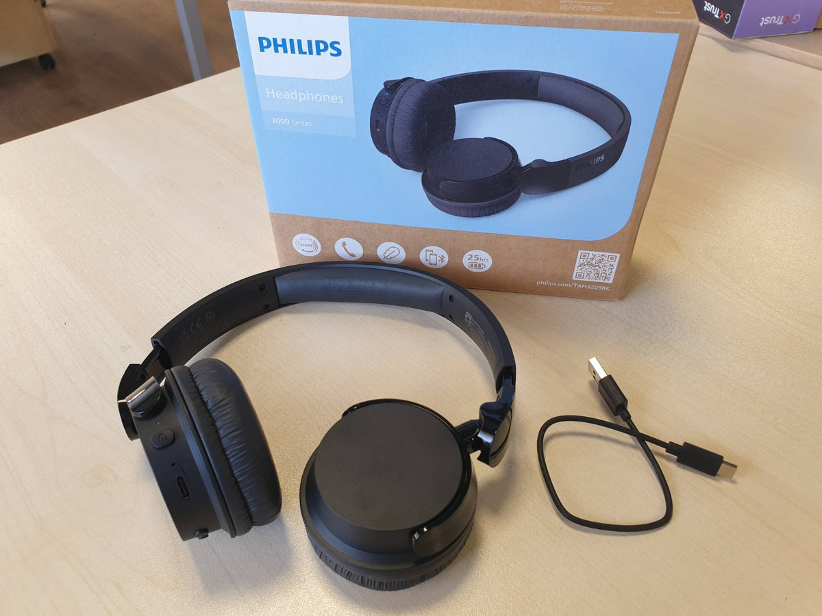 295757 - PHILIPS TAH3209BK Kufje të Lehta Bluetooth Pa Tel, Jetëgjatësi Baterie 25 Orë, Ngarkim USB-C 2-Orë - E Zezë