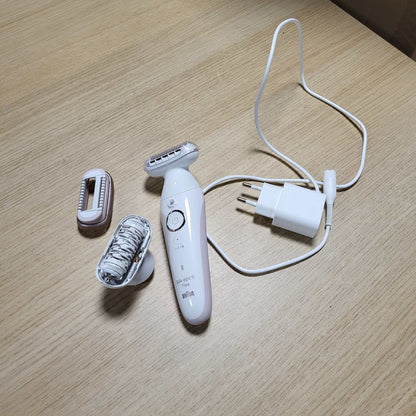 301589 - BRAUN Silk-épil 9 Flex, depilator për gra, makinë rroje, kokë rroje, kokë trimmer, 9-030 3D, titan i bardhë/rozë
