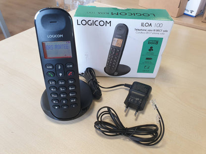 296110 - LOGICOM Telefon fiks pa tel ILOA 100, pa sekretarinë telefonike, me një receptor telefoni, telefona analogë dhe DECT, ngjyrë e zezë