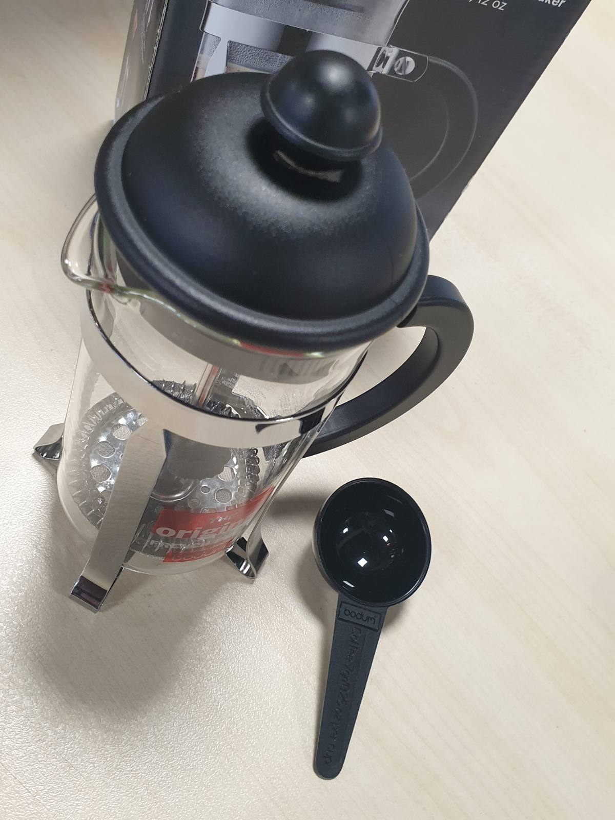 223382 - BODUM Makinë kafeje French Press, e zezë, 350ml / 3 gota, Qelq borosilikat, Filtër çeliku inox, Pa BPA, e sigurt për lavastovilje