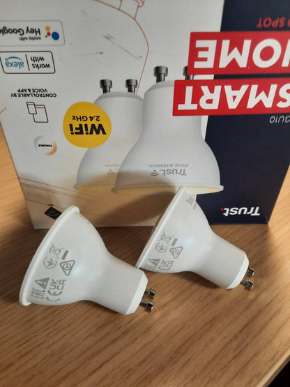 184744 - TRUST - Llampa Inteligjente LED WiFi GU10, e Pajtueshme me Alexa dhe Google Home, Spektër nga Drita e Bardhë e Ngrohtë deri në të Ftohtë, 2.4GHz - Pako Prej 2 Copë