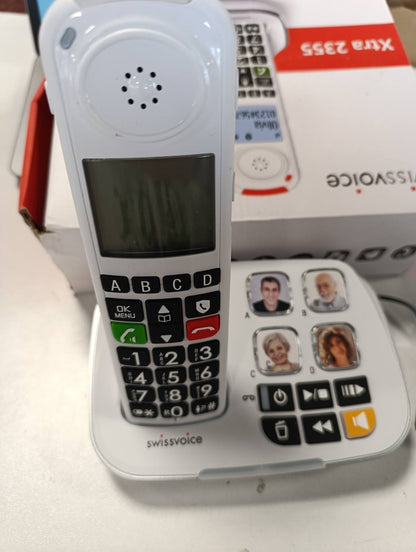 299237 - SWISSVOICE XTRA 2355 DECT, telefon fiks pa tel, butona të mëdhenj, sekretari telefonike, përmirësim audio, i pajtueshëm me aparat dëgjimi, bllokim thirrjesh - I bardhë