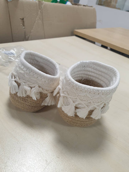 215536 - KOTKIDDY Mbajtëse furçash kozmetike me 2 pjesë, shportë mini për ruajtje, 10 x 10 cm, e verdhë dhe e bardhë.