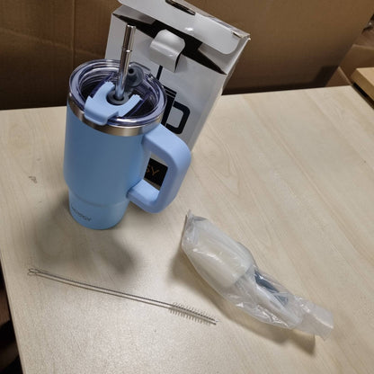 185240 - WATERSY Filxhan Kafeje për të Marrë me Vete 20oz, Termos me Dy Mure, Çelik Inox, Vakum, Rezistent ndaj Rrjedhave, me Dorezë dhe Gotë Termike me Kashtë, Blu