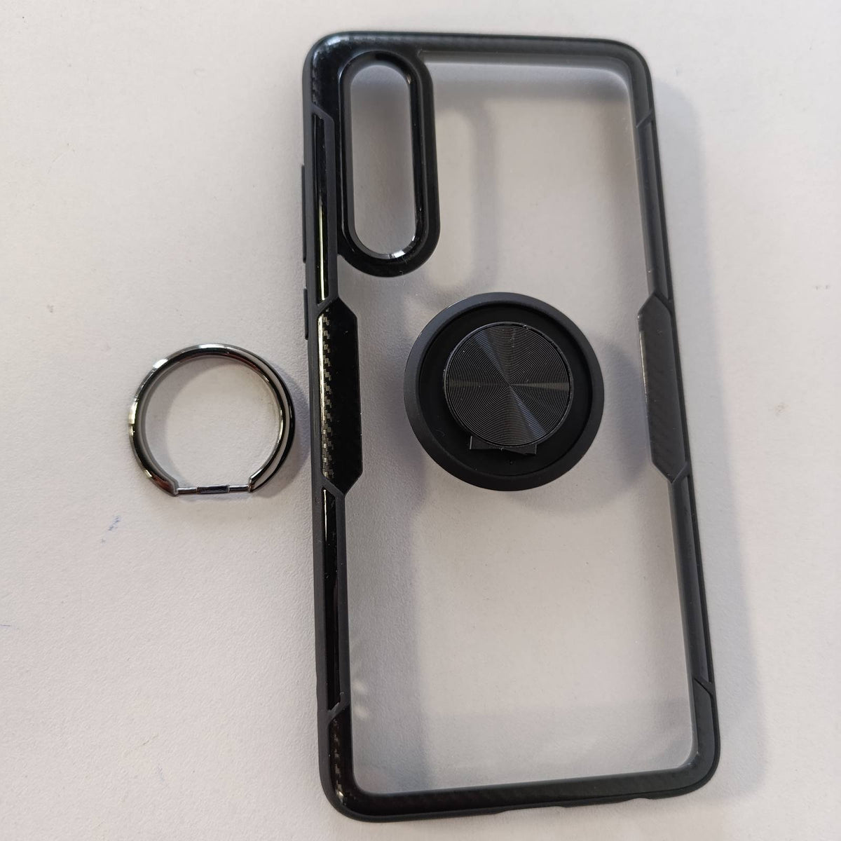 295314 - Huawei Mbrojtëse ekrani për P30, prej fibrash qelqi, kristal, transparente, me mbajtëse rrotulluese 360 gradë, montim magnetik për makinë, kornizë e zezë