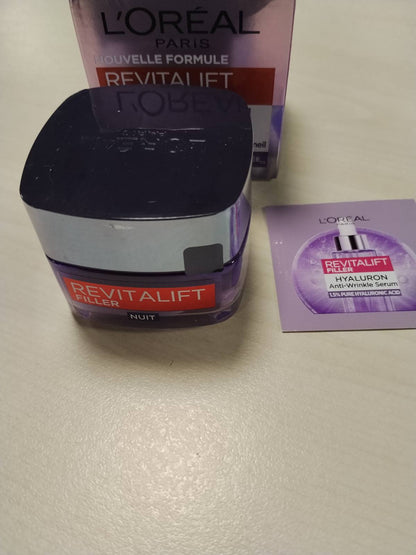 306389 - L'ORÉAL PARIS Krem nate kundër rrudhave dhe rimbushës i vëllimit, 50 ml, I përqendruar në Acid Hialuronik, Për të Gjitha Llojet e Lëkurës