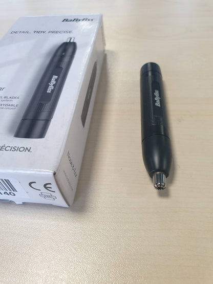 298568 - BABYLISS Makinë prerëse për qime në hundë dhe veshë, 2 tehe, me bateri, çelik inox, E650E