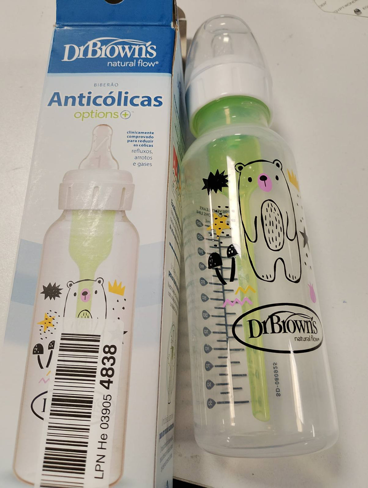 301108 - Dr. BROWN'S Shishe Options+ Anti-Kolik me Qafë të Ngushtë 250ml, sistem ventilimi i patentuar, përfshin thithën me rrjedhje të ngadaltë +0 muaj