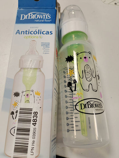 301108 - Dr. BROWN'S Shishe Options+ Anti-Kolik me Qafë të Ngushtë 250ml, sistem ventilimi i patentuar, përfshin thithën me rrjedhje të ngadaltë +0 muaj