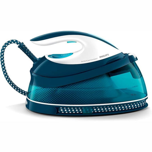 188694 -PHILIPS Hekur Kompatkt me Gjenerator Avulli PerfectCare - 2400W, Fuqi Avulli 400g, Presion 6.5 Bar, Teknologji OptimalTEMP, Rezervuar Uji 1.5L, i Bardhë/Blu (GC7844/20)