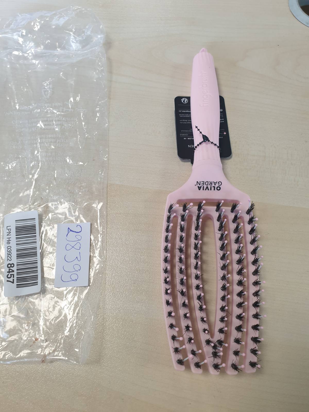 298399 - OLIVIA GARDEN Furçë flokësh Fingerbrush Care Iconic - Mesatare - Rozë Pastel - Fije derri dhe najloni për shkëlqim ekstrem