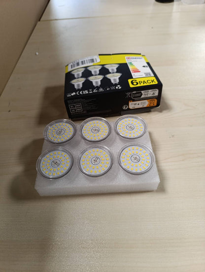 162937 - EACLL Llampa LED GU10 6.5W ekuivalente me 100W Halogjene, Pako prej 6 copë, 790lm, Bardhë e Ftohtë 6500K, Drita Reflektuese pa Drithërime, AC 230V, Këndi i Rrezetimit 120°, Llampa Reflektuese të Shkurtra pa Errësim