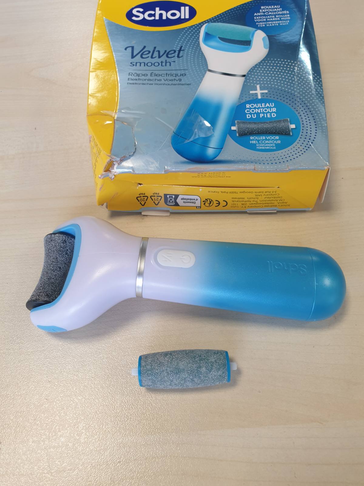 298360 - Scholl Velvet Smooth Express Pedi - Limë elektrike blu për këmbë me kristale diamanti për lëkurë anti-kallus