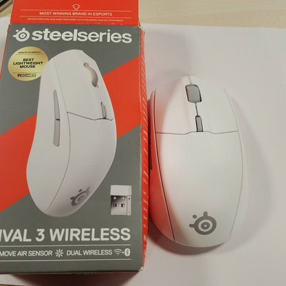 299330 - STEELSERIES Rival 3 - Maus për lojëra pa tel, gjenerata 2, 2.4 GHz dhe Bluetooth, 18,000 DPI Sensor optik TrueMove Air, 60 milionë klikime të garantuara, Ultra i lehtë, Këmbë PTFE, E bardhë