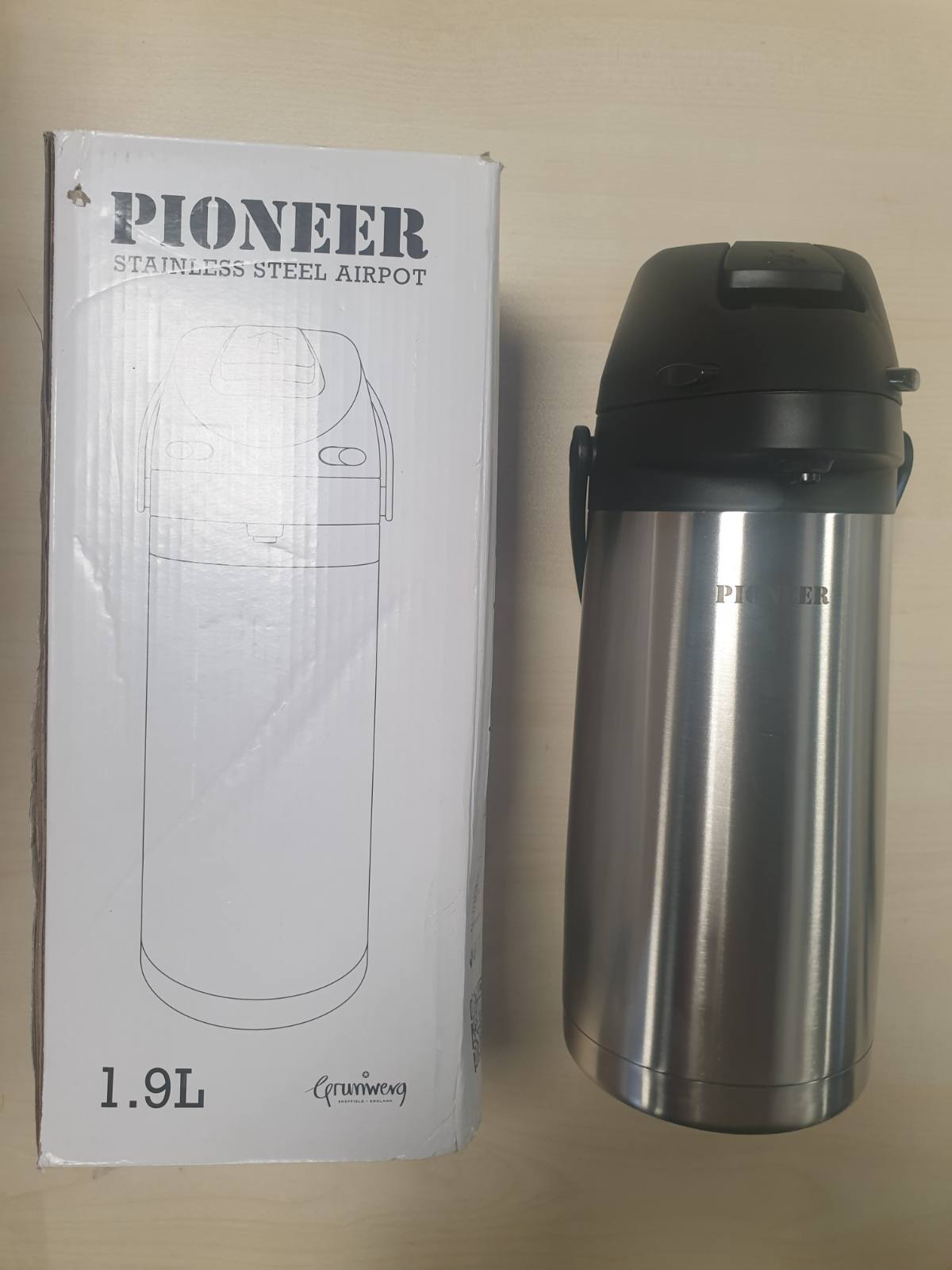 221502 - PIONEER FLASKS Karafë me levë çeliku inox, shishe Airpot, 1.9 litra, argjendi (SS19HC)
